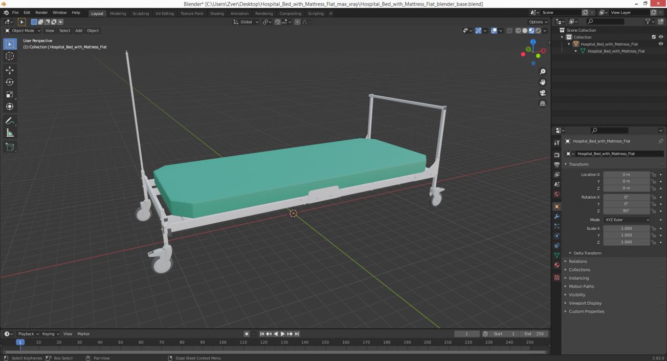 3D Hospital Bed with Mattress Flat