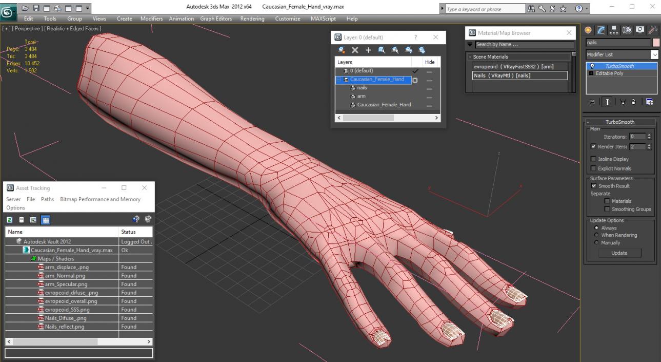 3D Caucasian Female Hand