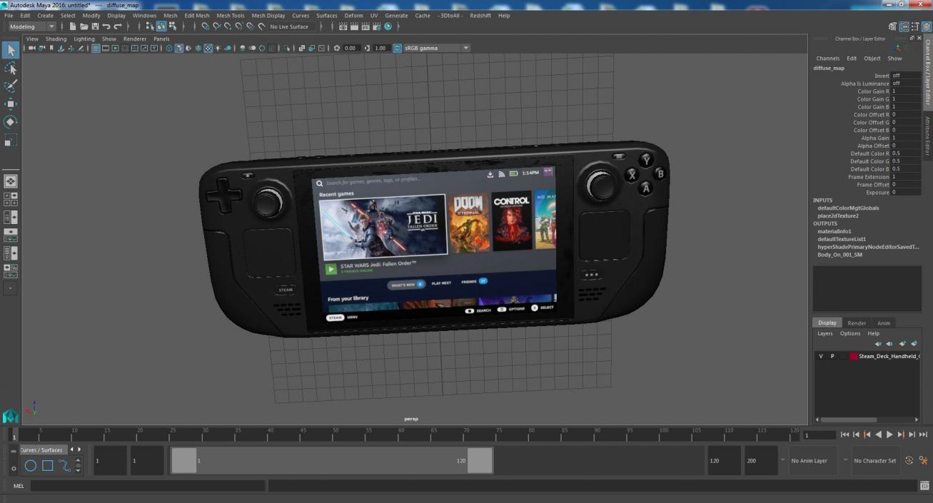 3D Steam Deck Handheld Gaming Computer ON model