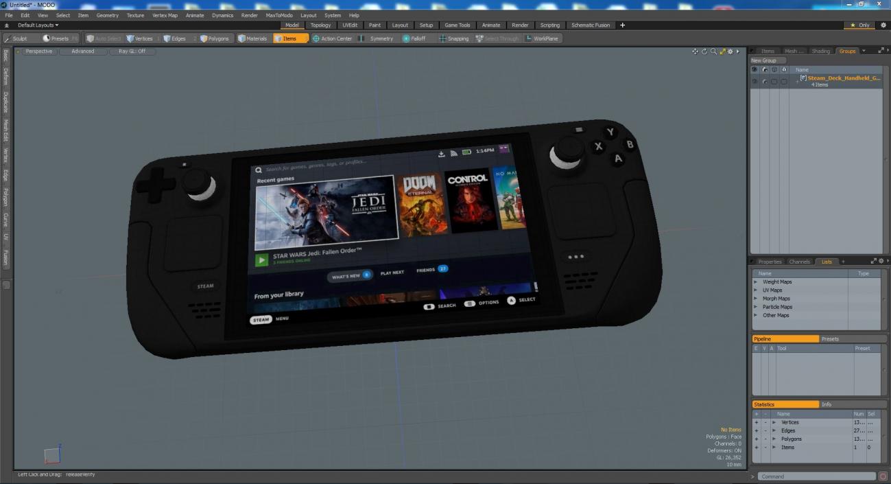 3D Steam Deck Handheld Gaming Computer ON model