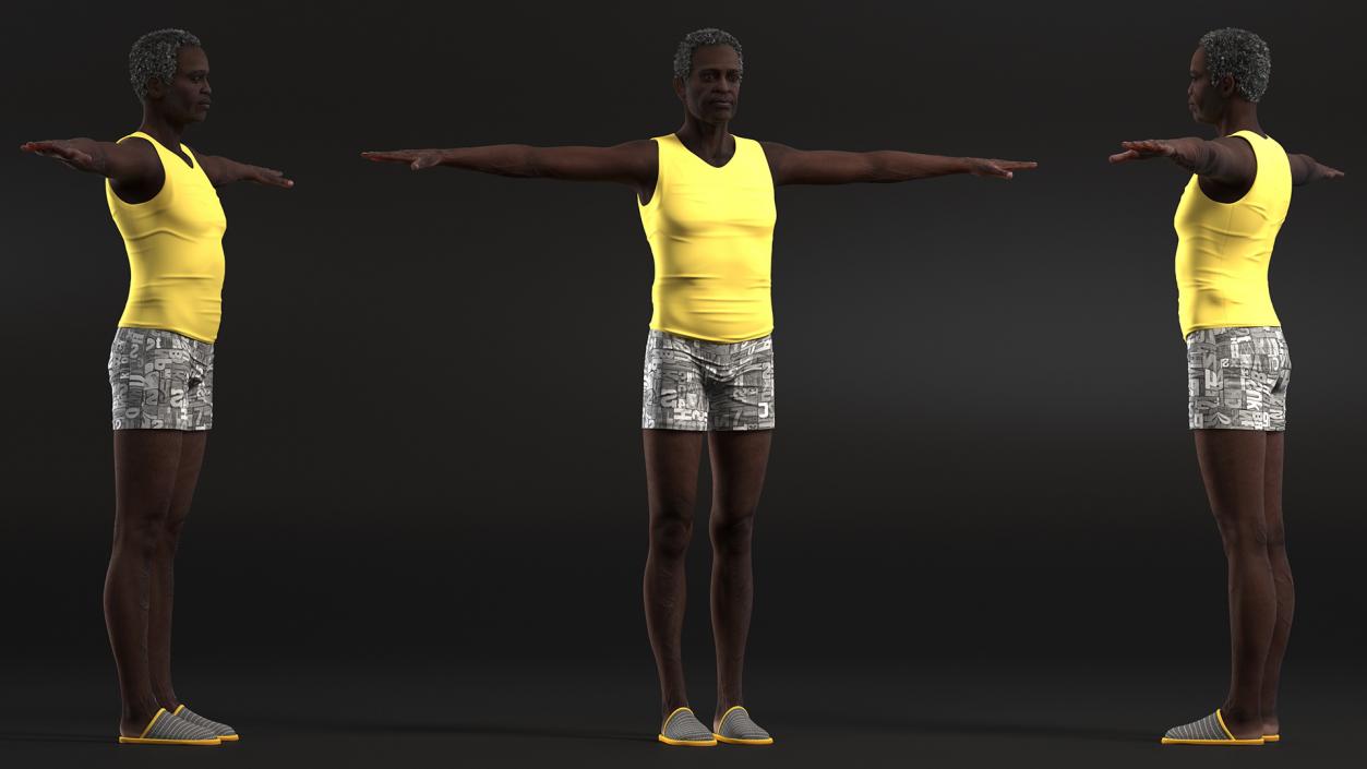 3D model Black Elderly Man in Pajamas T-Pose