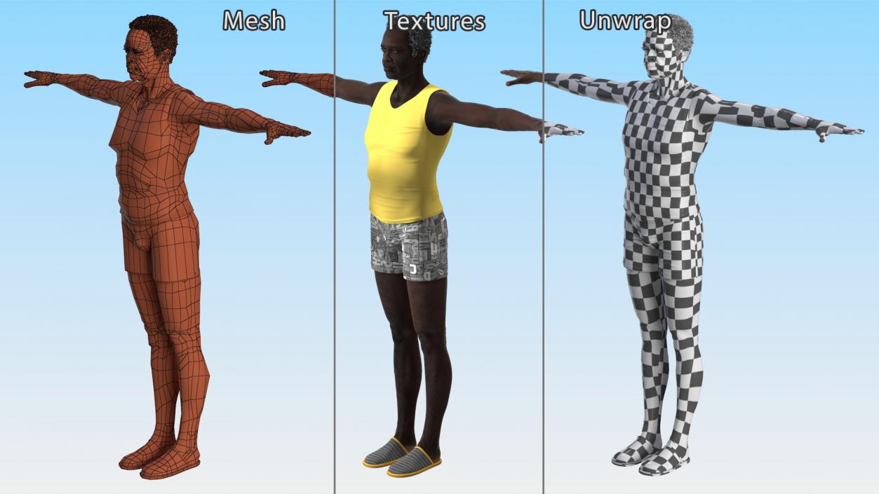 3D model Black Elderly Man in Pajamas T-Pose