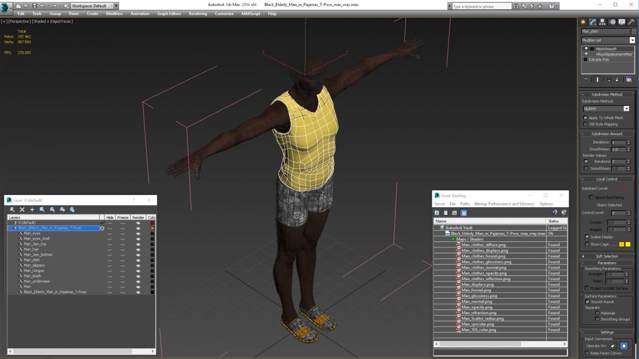 3D model Black Elderly Man in Pajamas T-Pose