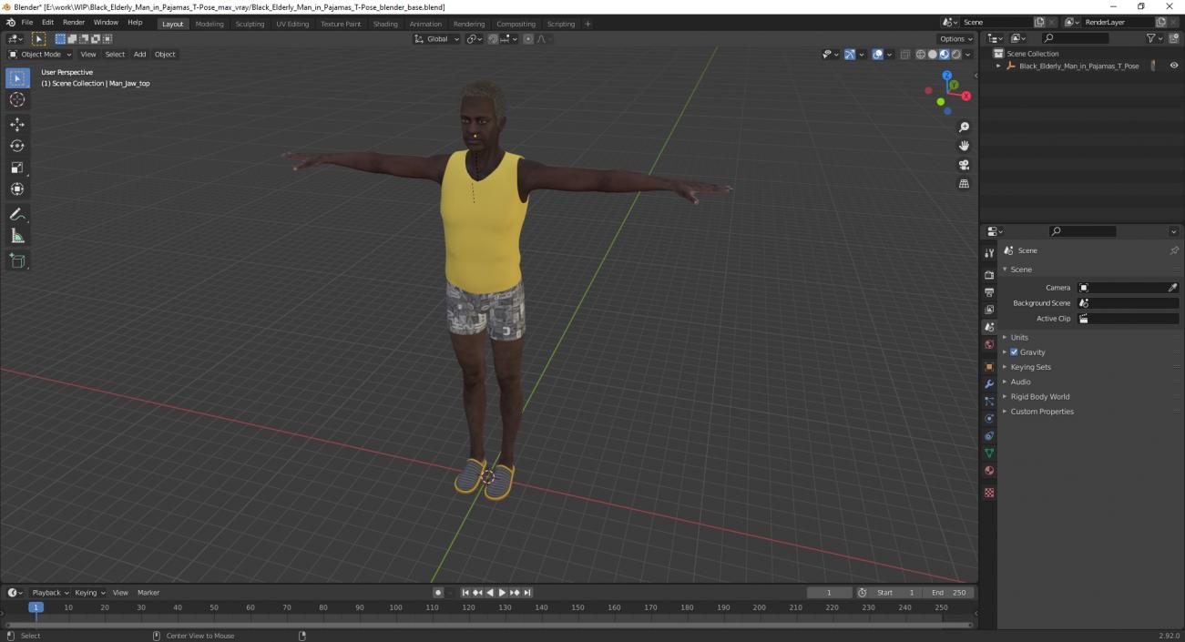 3D model Black Elderly Man in Pajamas T-Pose