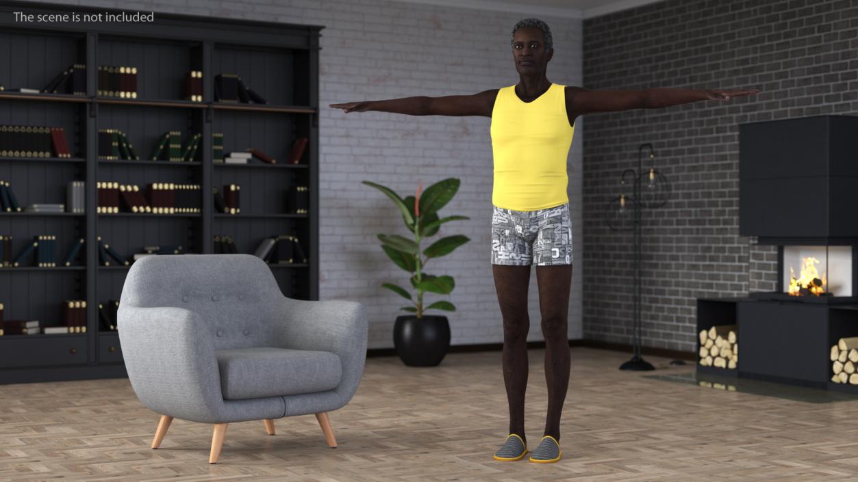 3D model Black Elderly Man in Pajamas T-Pose