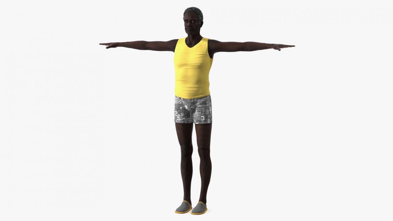 3D model Black Elderly Man in Pajamas T-Pose