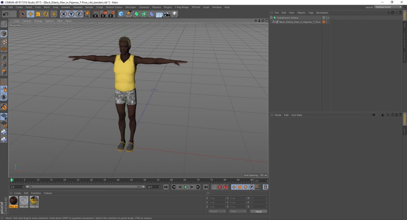 3D model Black Elderly Man in Pajamas T-Pose