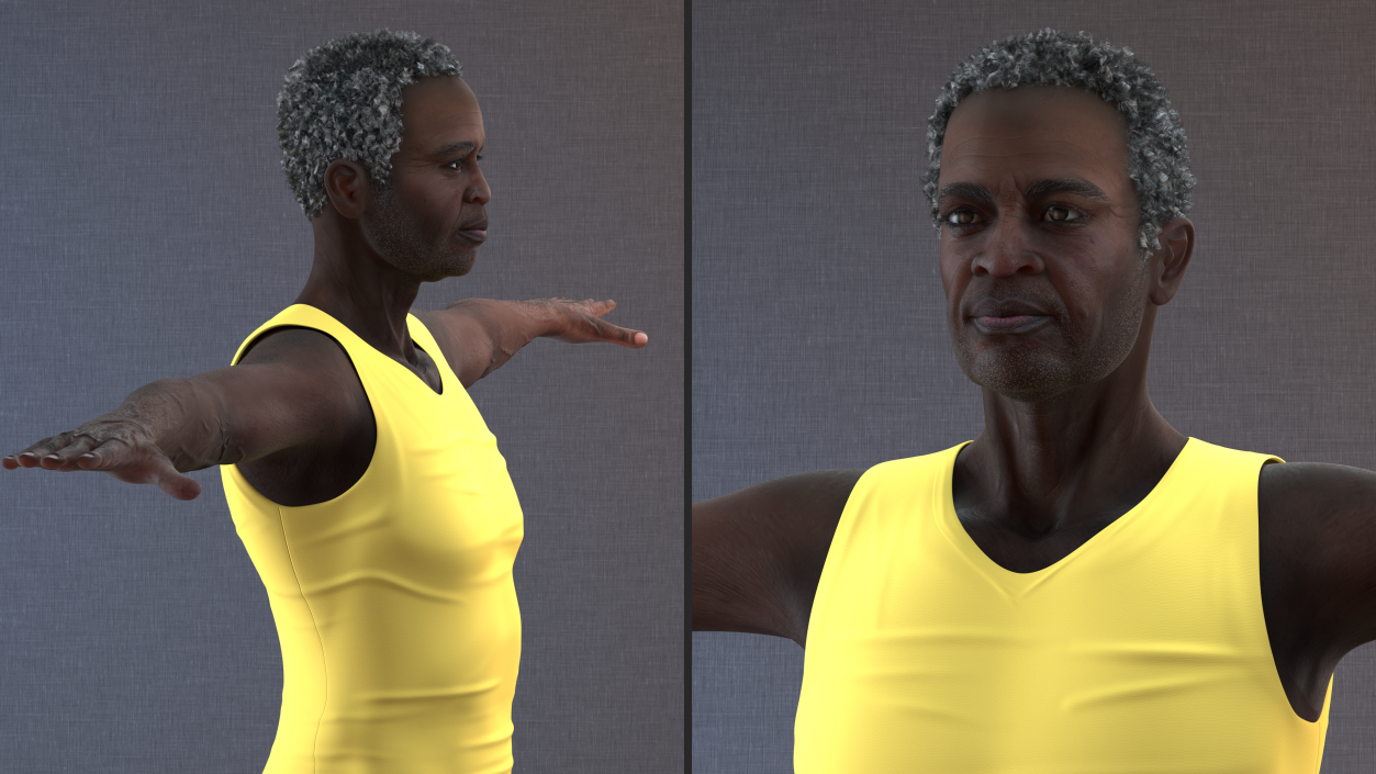 3D model Black Elderly Man in Pajamas T-Pose