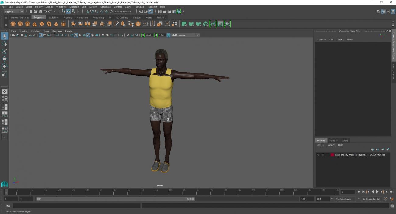 3D model Black Elderly Man in Pajamas T-Pose