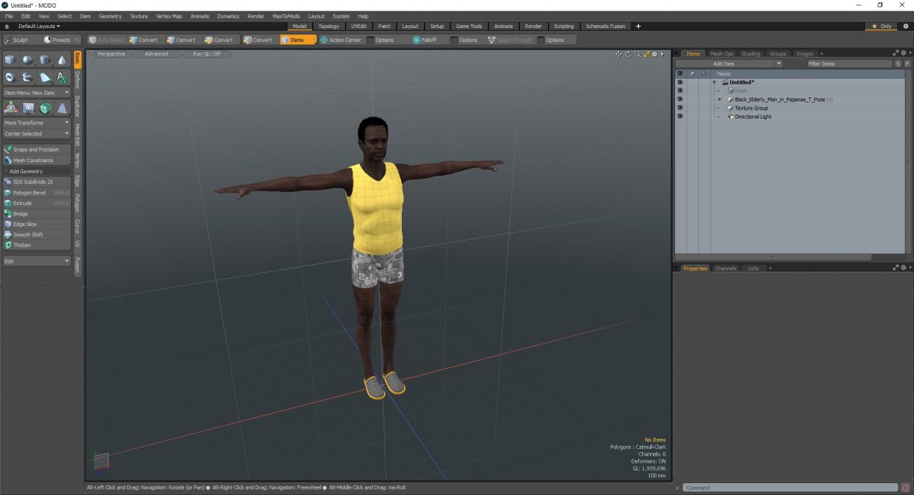 3D model Black Elderly Man in Pajamas T-Pose