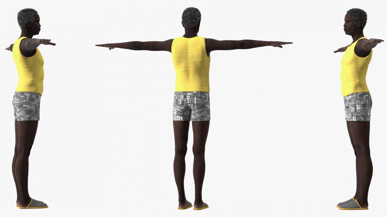 3D model Black Elderly Man in Pajamas T-Pose