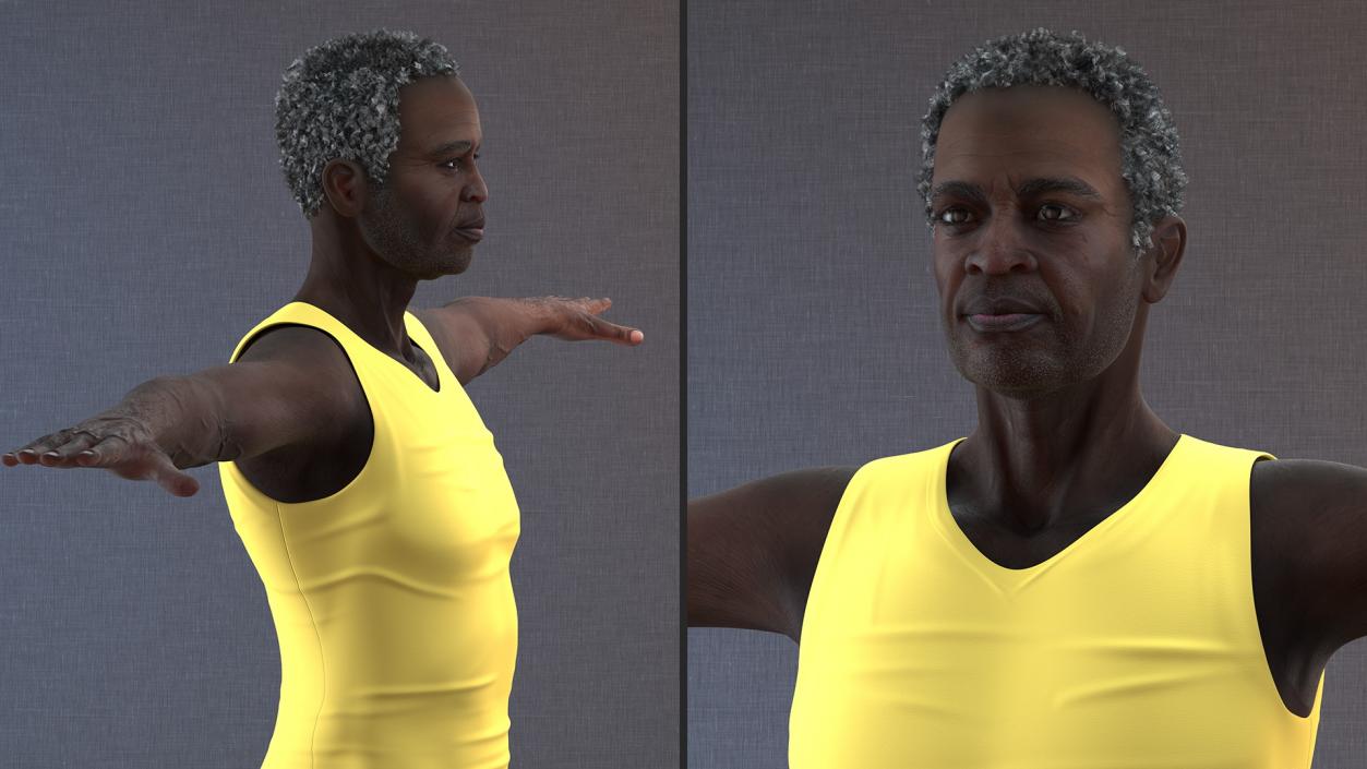 3D model Black Elderly Man in Pajamas T-Pose