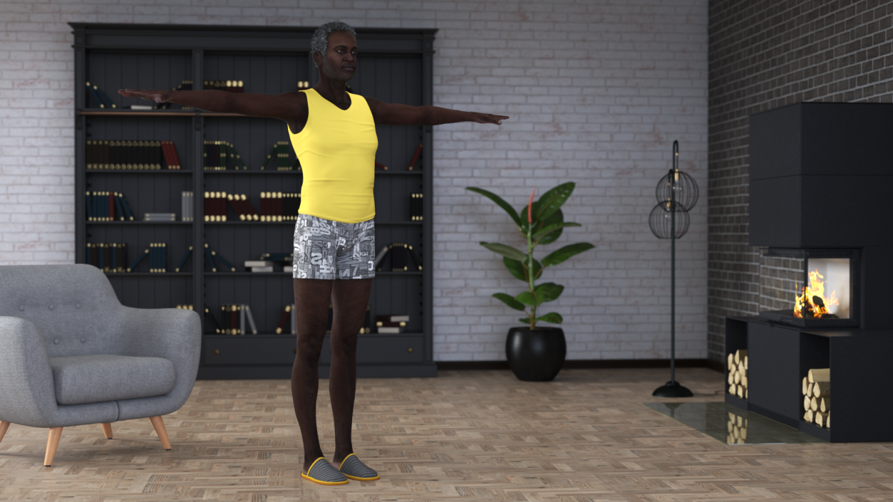 3D model Black Elderly Man in Pajamas T-Pose