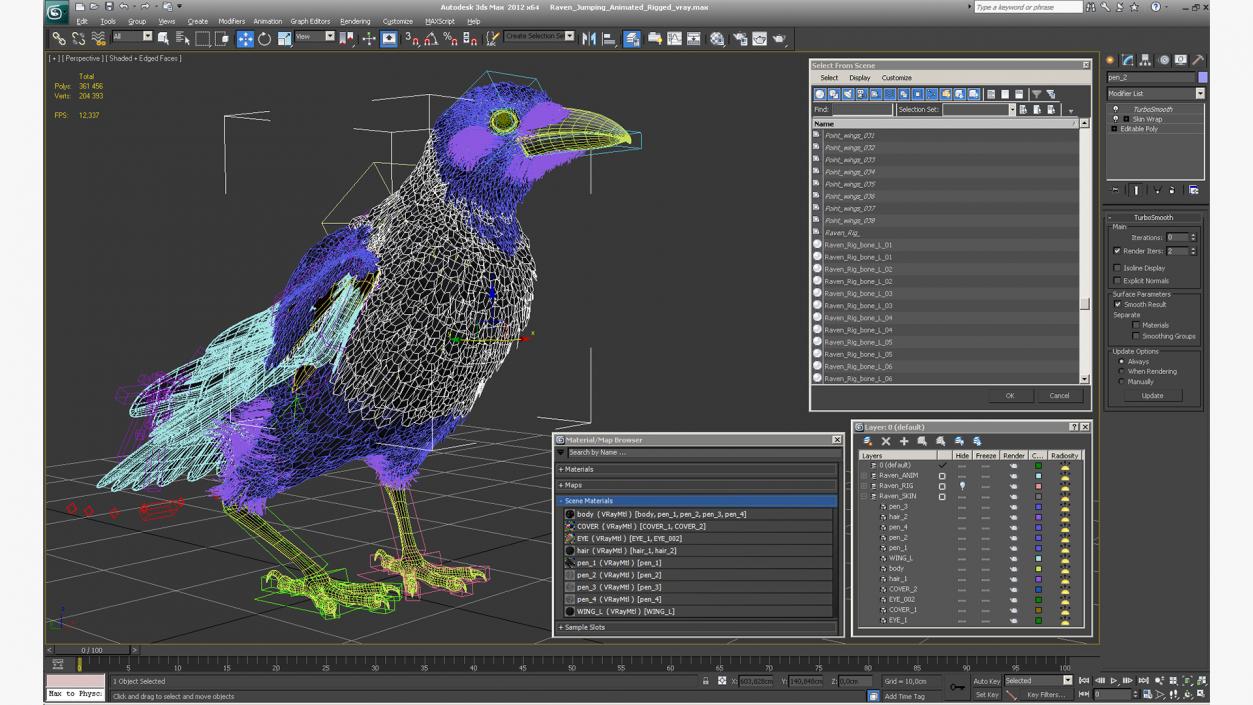 Raven Jumping Animated Rigged 3D model