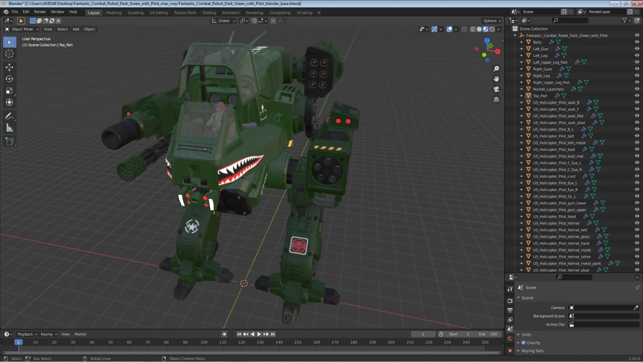 Fantastic Combat Robot Dark Green with Pilot 3D model