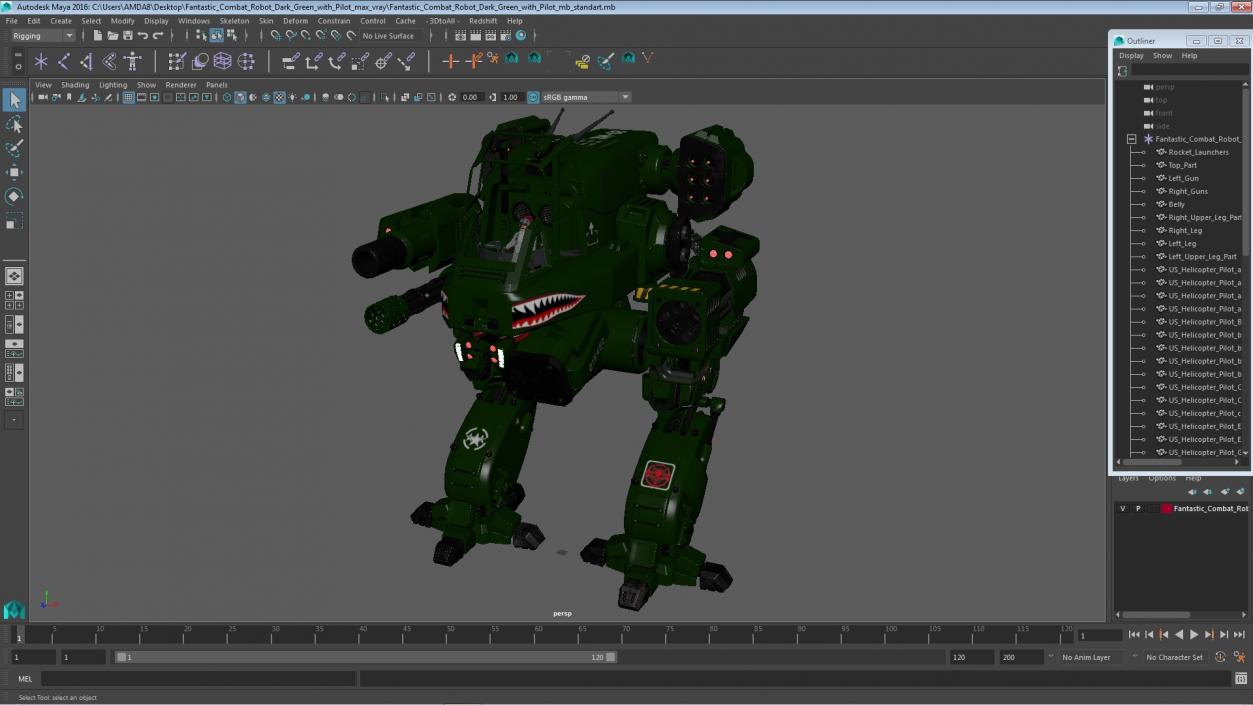 Fantastic Combat Robot Dark Green with Pilot 3D model