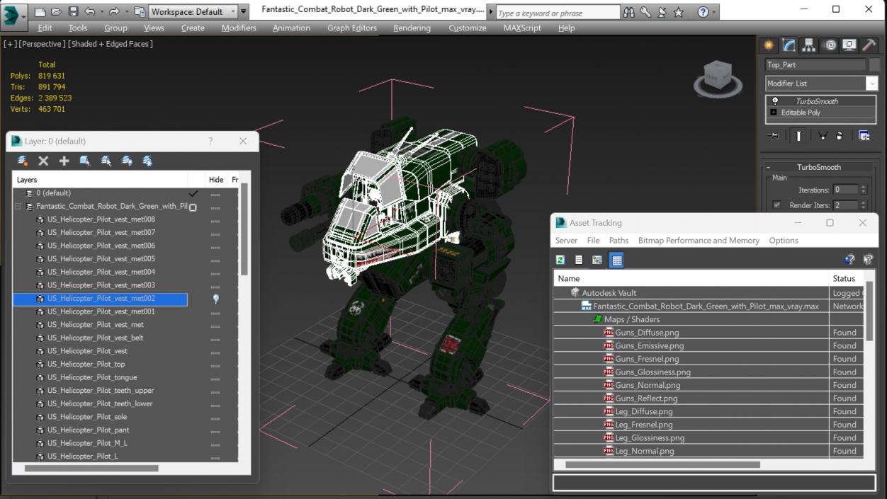 Fantastic Combat Robot Dark Green with Pilot 3D model