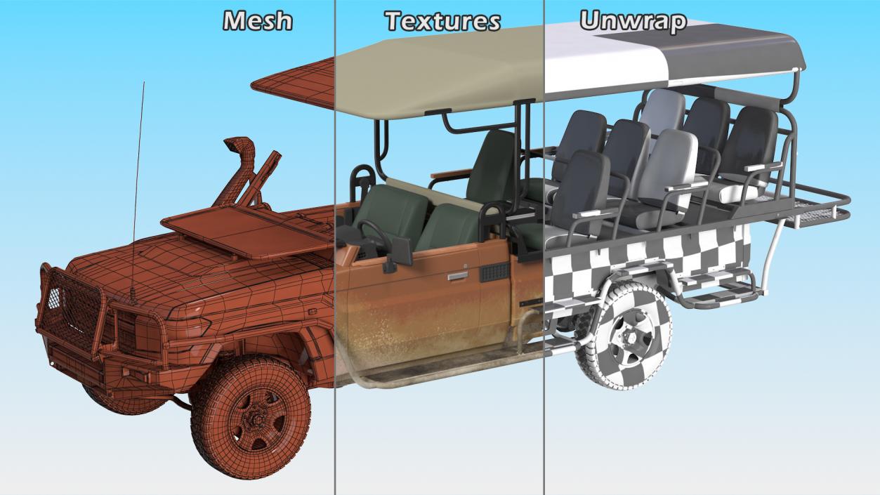 3D Safari Open Sided 4x4 Vehicle Rigged