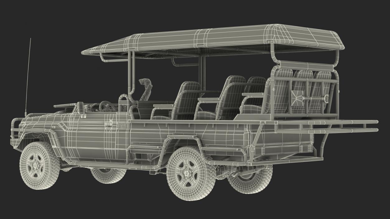 3D Safari Open Sided 4x4 Vehicle Rigged