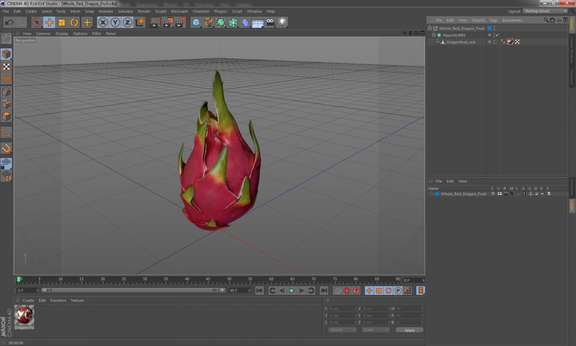 Whole Red Dragon Fruit 3D