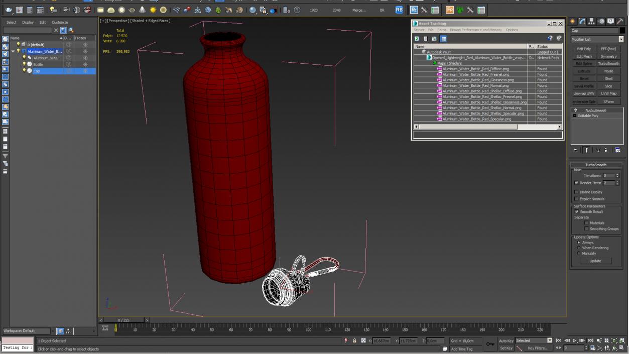 Opened Lightweight Red Aluminum Water Bottle 3D model