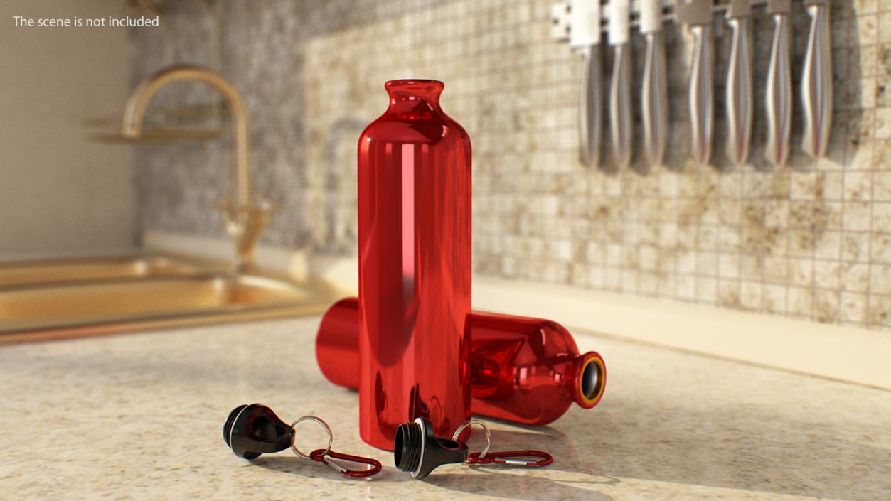 Opened Lightweight Red Aluminum Water Bottle 3D model