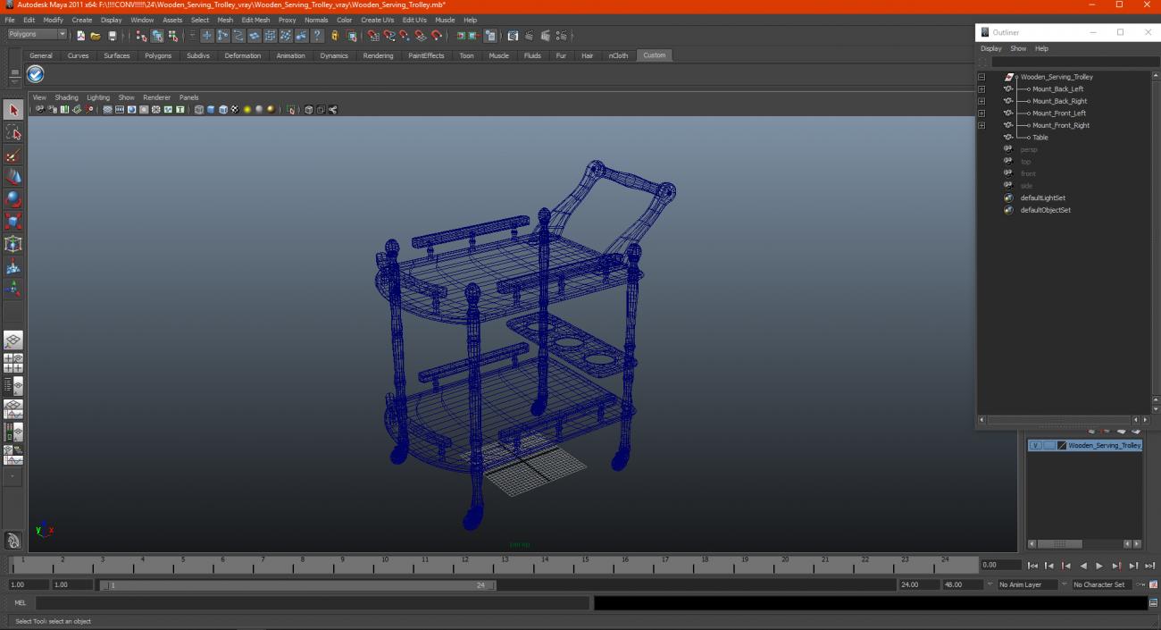 Wooden Serving Trolley 3D