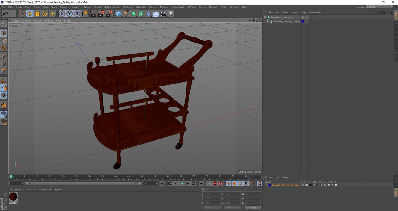 Wooden Serving Trolley 3D