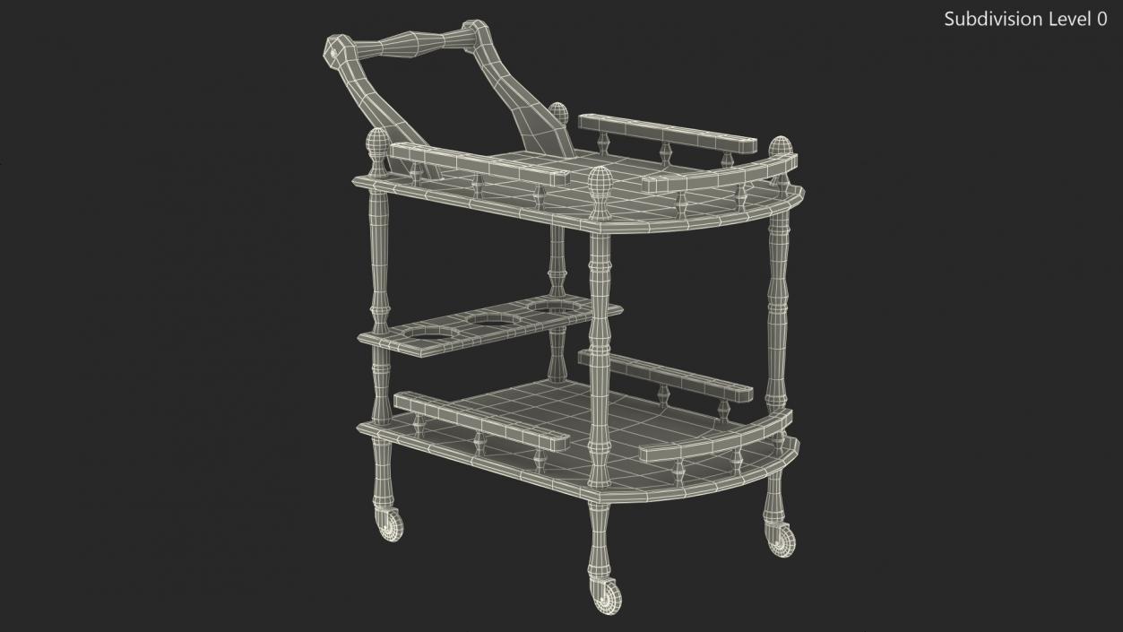 Wooden Serving Trolley 3D