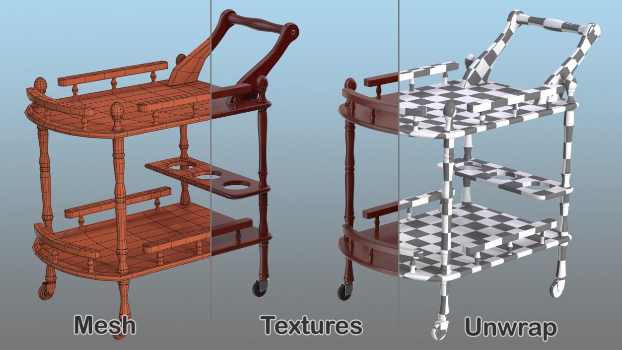 Wooden Serving Trolley 3D