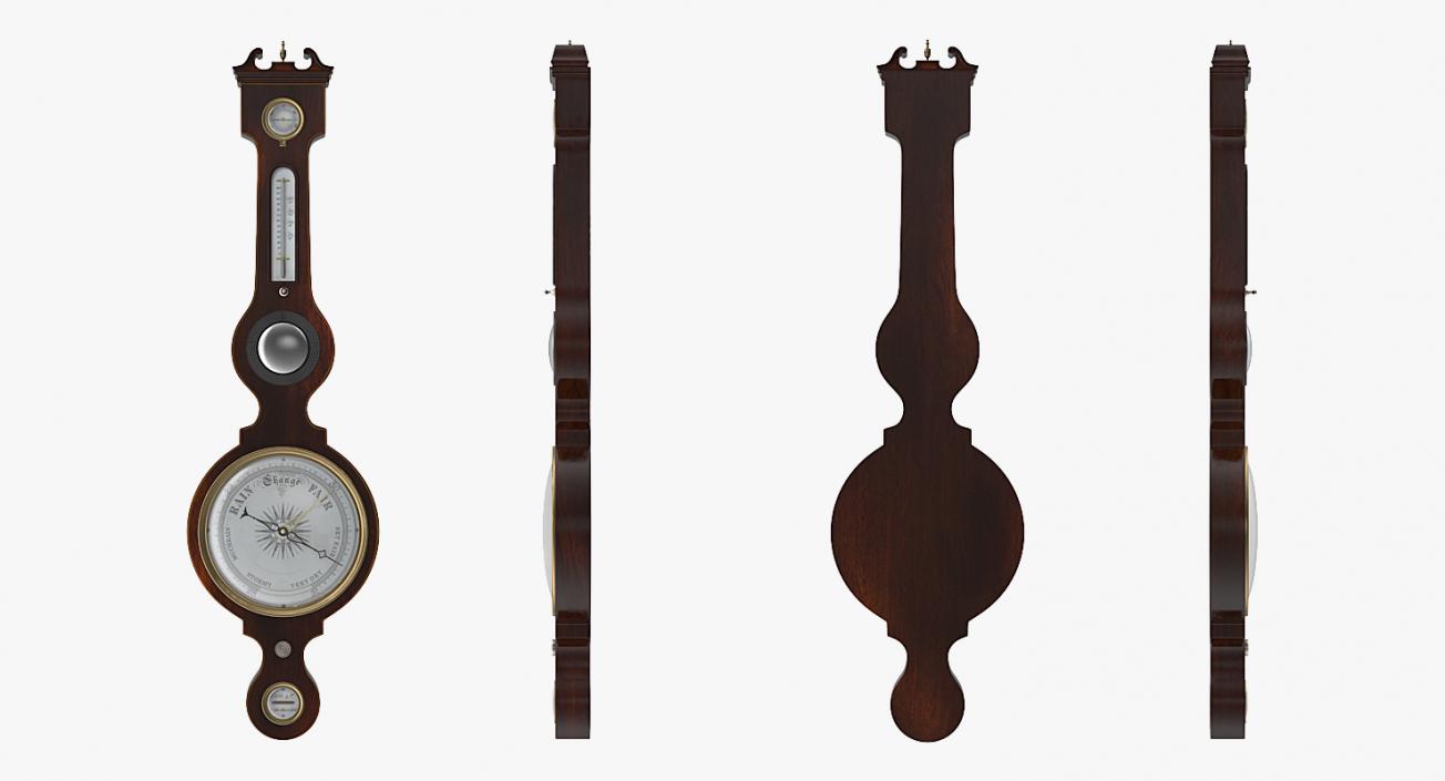 3D Antique Mahogany Barometer