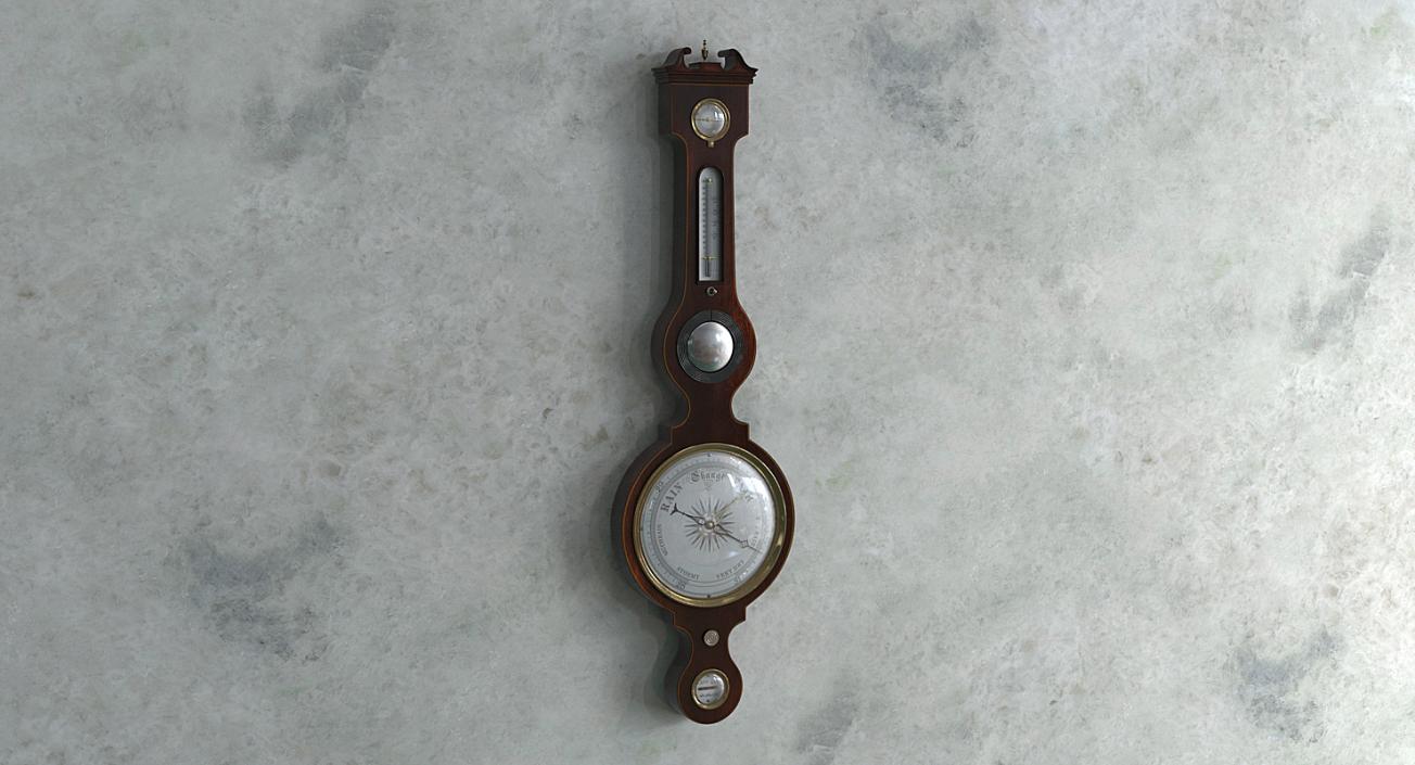 3D Antique Mahogany Barometer