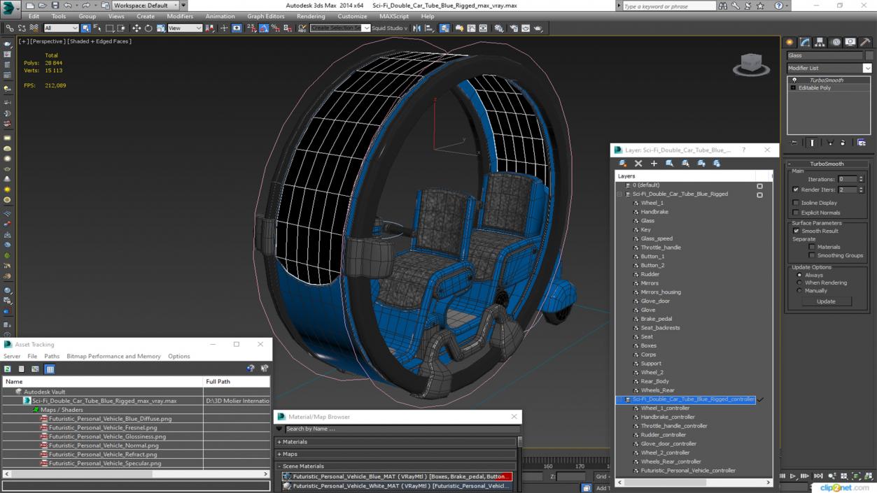 Sci-Fi Double Car Tube Blue Rigged 3D model