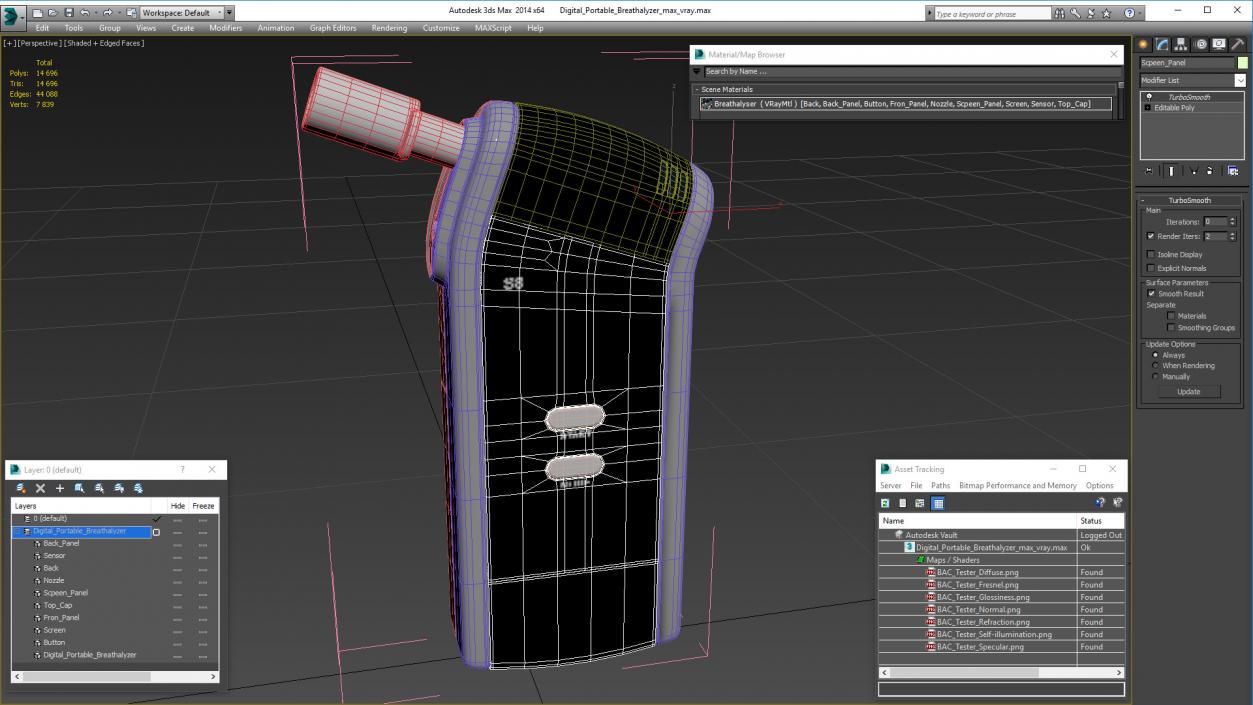 Digital Portable Breathalyzer 3D model