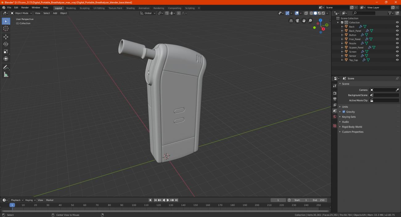 Digital Portable Breathalyzer 3D model