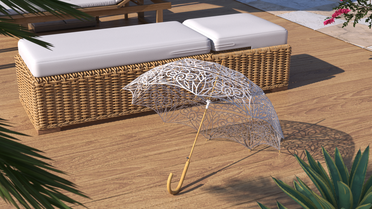 3D Cotton Lace Parasol Umbrella model