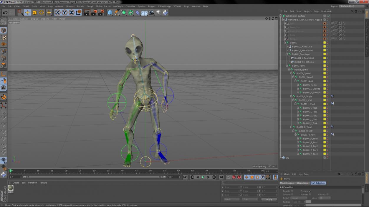 Humanoid Alien Creature Rigged for Cinema 4D 3D model