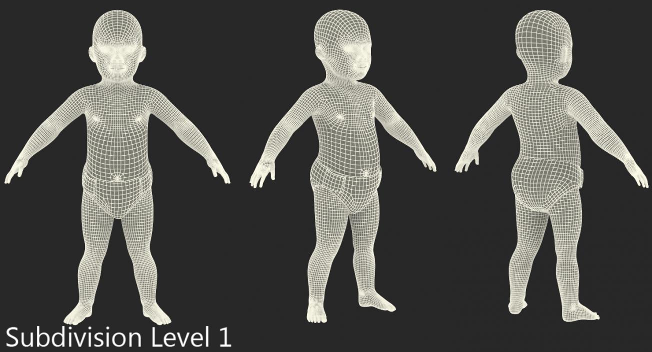 3D African American Baby Rigged model