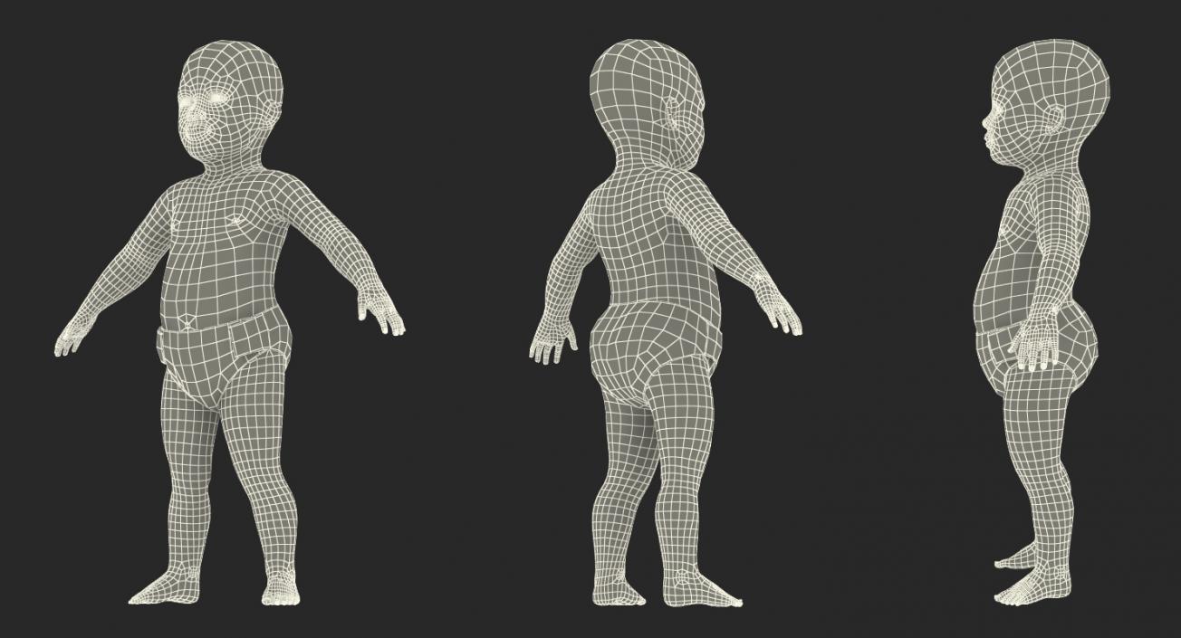 3D African American Baby Rigged model