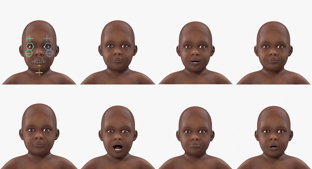 3D African American Baby Rigged model