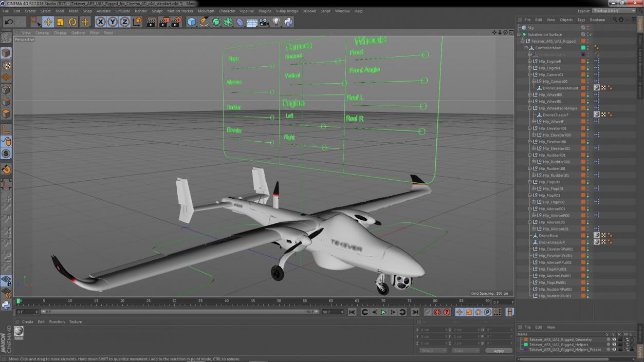 3D Tekever AR5 UAS Rigged for Cinema 4D