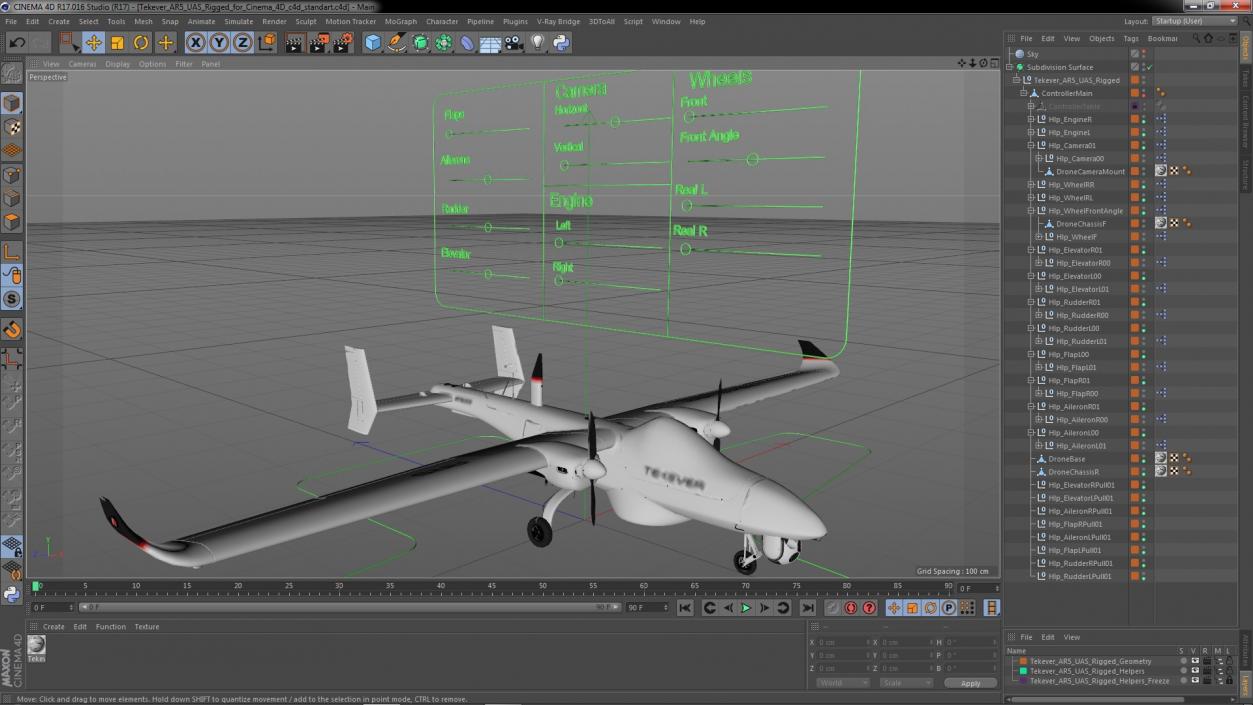 3D Tekever AR5 UAS Rigged for Cinema 4D