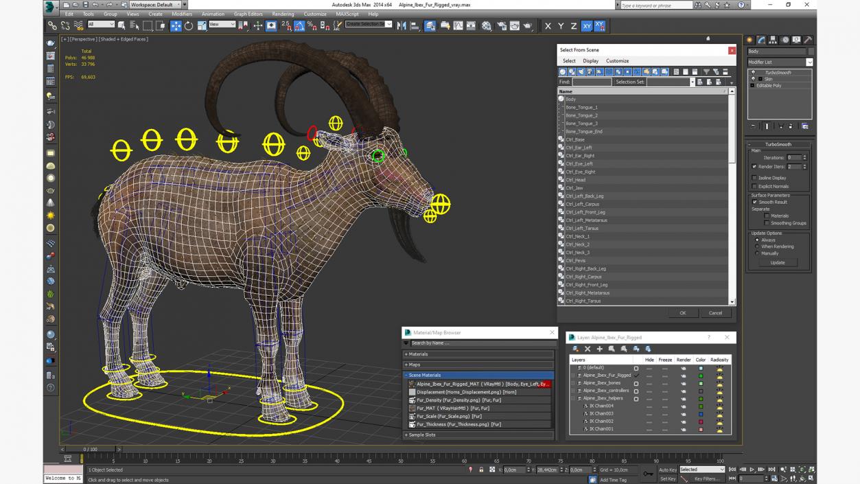 Alpine Ibex Fur Rigged 2 3D model