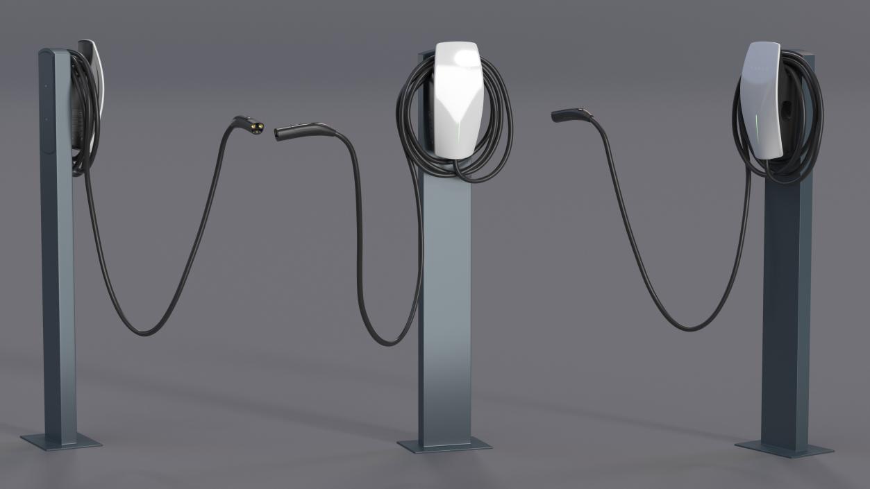 3D White Electric Vehicle Charging Station on Pedestal