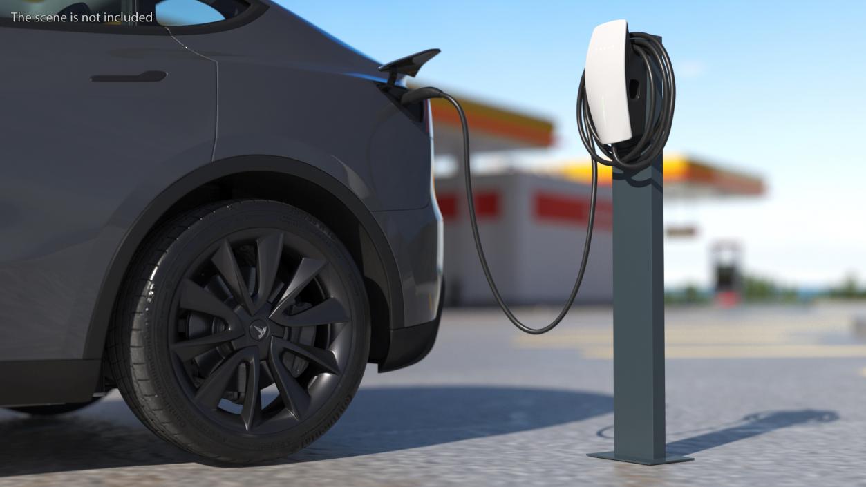 3D White Electric Vehicle Charging Station on Pedestal