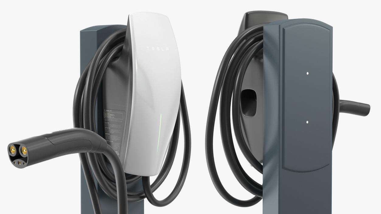 3D White Electric Vehicle Charging Station on Pedestal