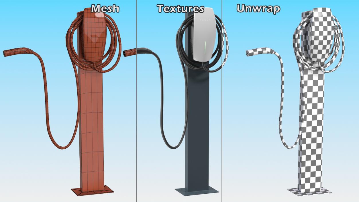 3D White Electric Vehicle Charging Station on Pedestal