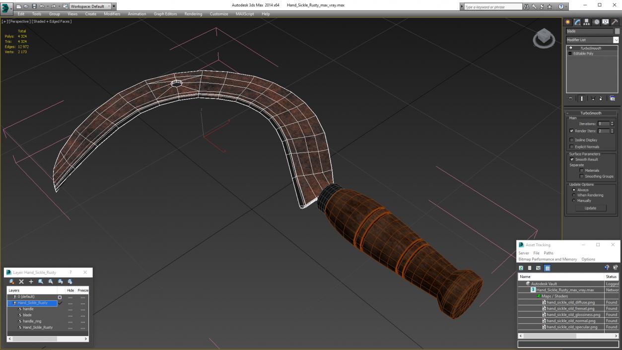 Hand Sickle Rusty 3D