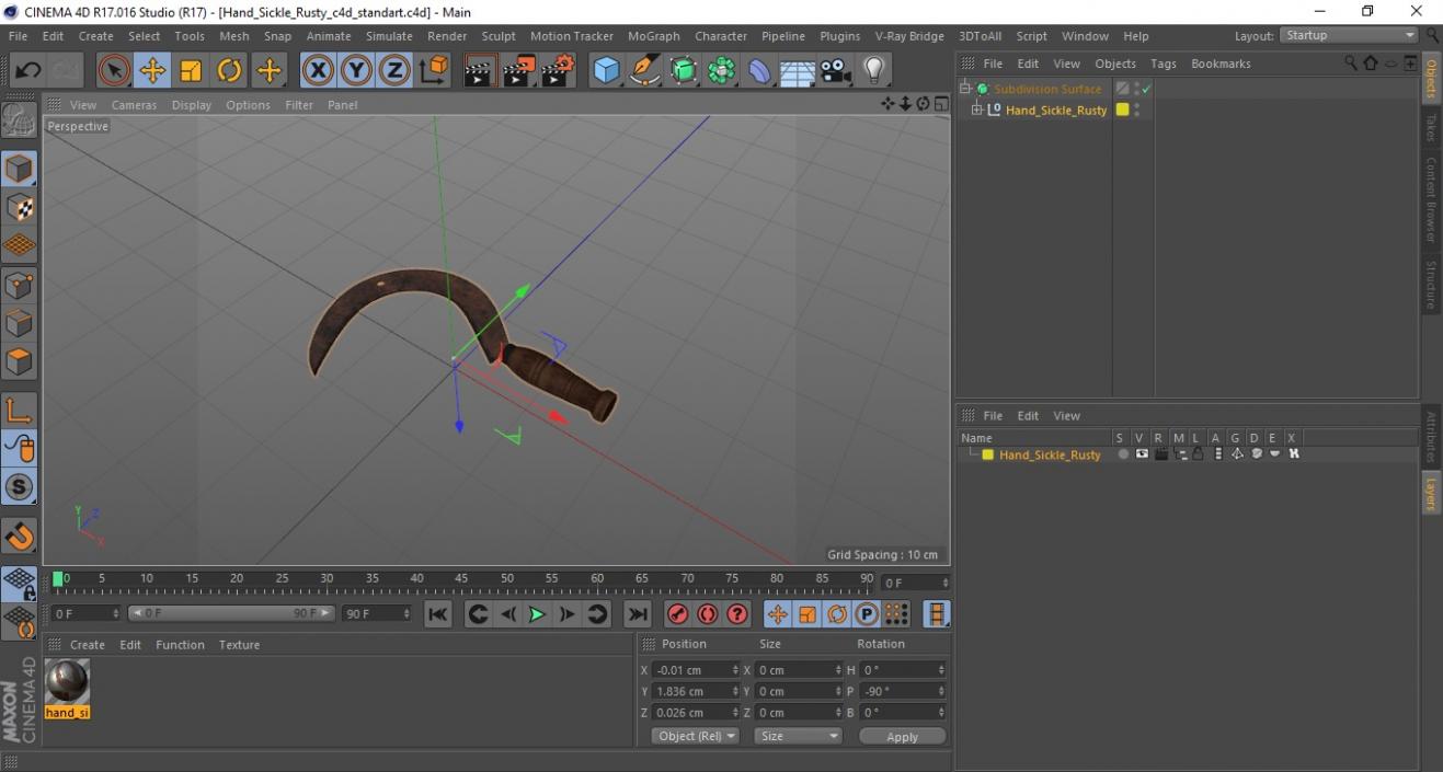 Hand Sickle Rusty 3D