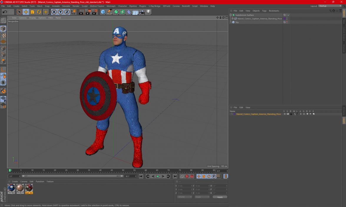 3D Marvel Comics Captain America Standing Pose model